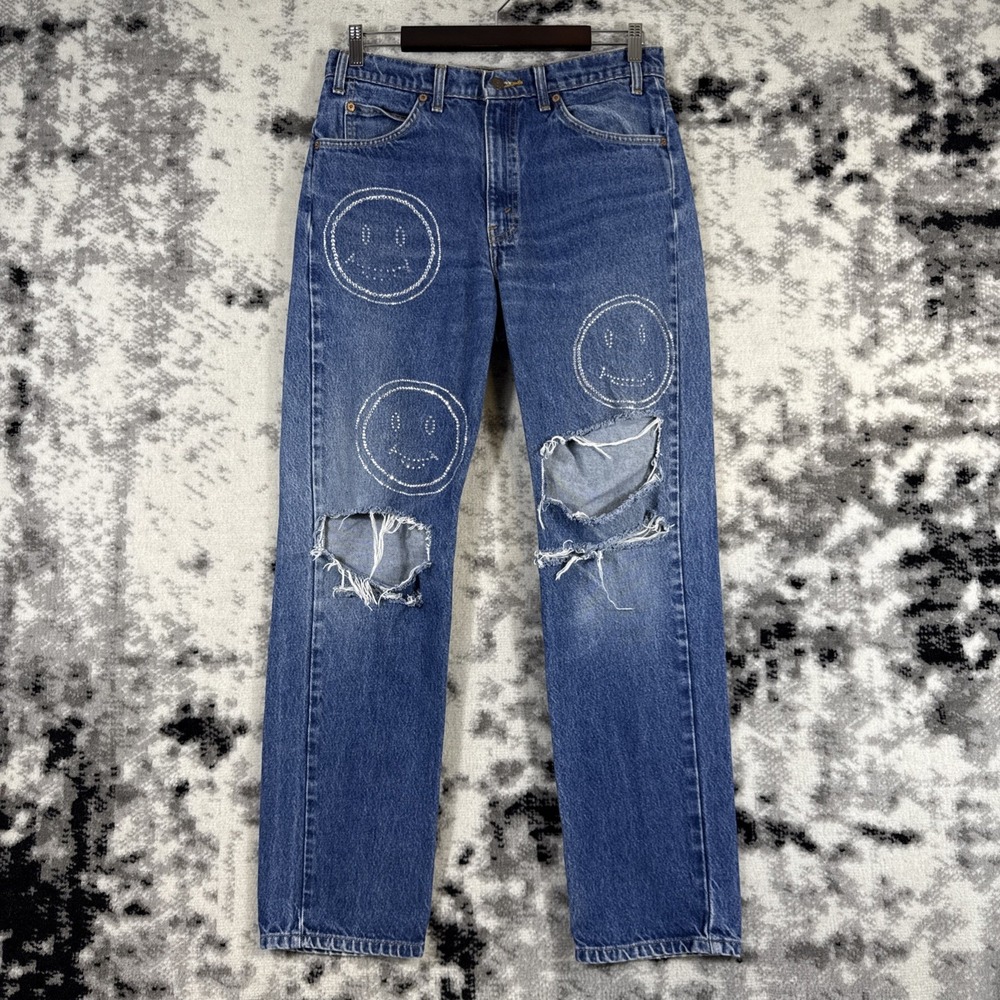 Levis 505 Jeans Womens Size 33x31 Medium Wash Smiley Face Orange Tab‎